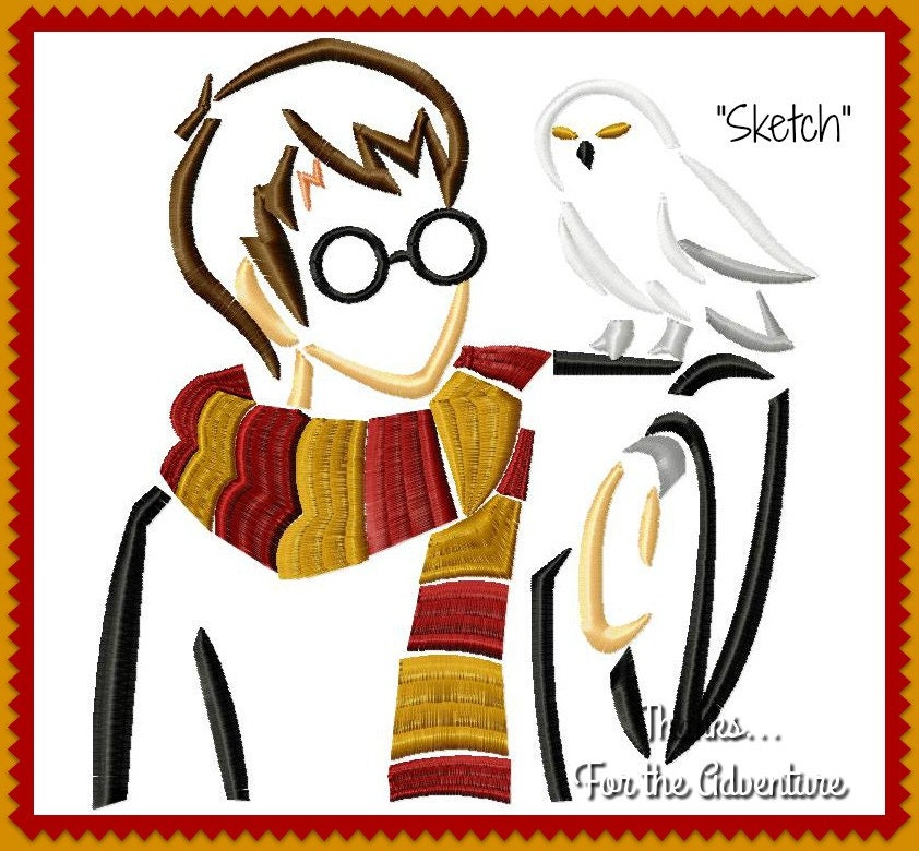 Download Harry Potter and Hedwig the Owl Sketch Digital Embroidery ...