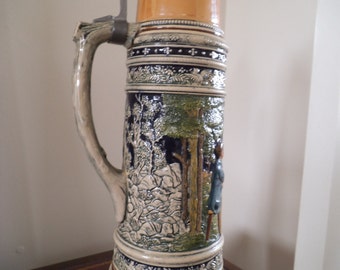 Huge Vintage Beer Stein With Pewter Lid