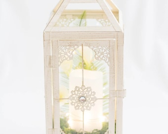 Lantern/White Lantern with Candle/Vintage Wedding Lantern/Candle Holder/Shipping Included/Wedding Decor/Wedding Lighting/White Metal Lantern