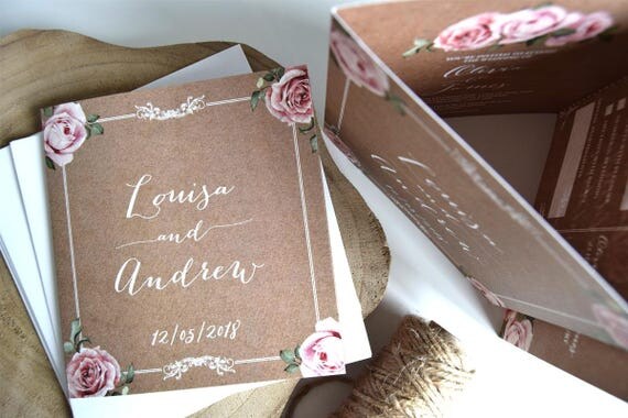 Vintage Floral Framed Landscape Wedding Invitation Sample
