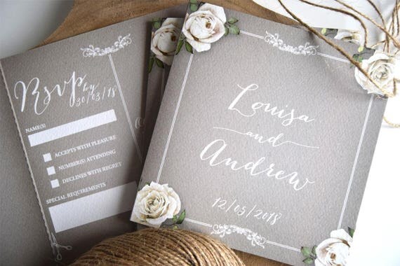 Vintage Floral Framed Chalkboard Wedding Invitation Sample (Grey)
