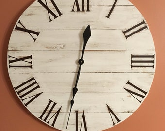Large White Rustic Wood Clock - Pallet Clock - Reclaimed Wood Clock - Large Wall Clock - Unique Wall Clock - Farmhouse Clock