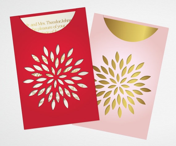 Laser cut wedding invitation envelope with flower DXF SVG