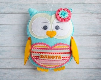 Stuffed owl Felt ornament Toddler gift Personalized nursery Custom plushie Teeth fairy pillow Cute toy Kids gift Baby toys Custom girl gift