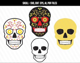 Skull SVG, Sugar skull svg, day of the dead svg file, cricut cutting files, Sugar skull clip art- Svg, Dxf, Ai, Pdf, Eps