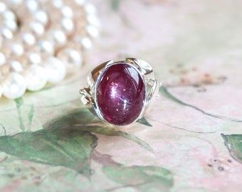 Ruby Jewelry, Ruby Ring, Transparent Cabochon Ruby, Natural Red Ruby, Sterling Silver Ring, Natural Gemstone, Handmade Ring.