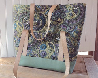 Purple and Green Paisley Large Sturdy Tote