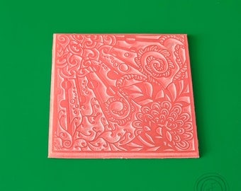 G.F.ArtTools Texture Stamp #4, Polymer Texture Matt, Polymer Clay Texture Plate, Impression Stamp, Flowers Texture Stamp