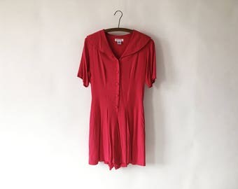 Vintage 90s Red Rayon Romper Playsuit