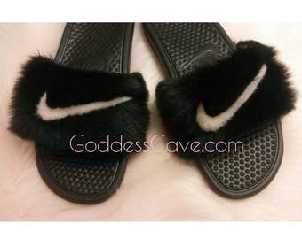 furry nike slides