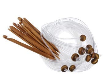 12Pcs Durable 120cm Bamboo Afghan Tunisian Crochet Hooks with Adjoined Plastic Cable 3-10mm