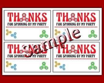 Digital EDITABLE Fidget Spinner Party Favour Favor Thank You Tag 4 per page Instant Download