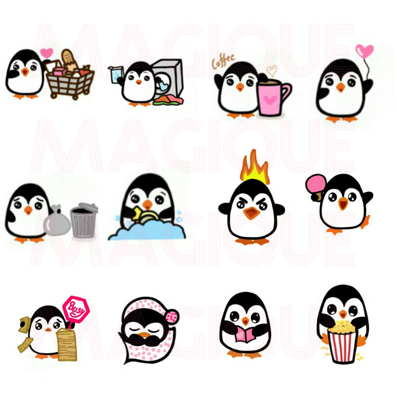 commercial use, penguin stickers, printable planner stickers, planner ...