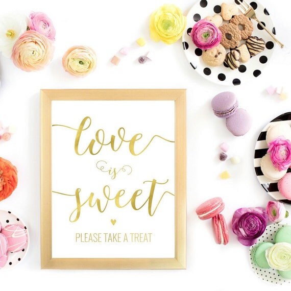 DIY PRINTABLE Gold Love is Sweet Take a Treat Sign Instant