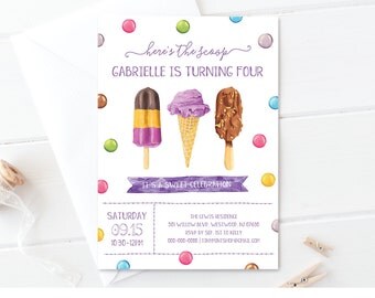 Birthday Invitation | Ice Cream Party | Printable Girls Sweet Icecream Party Invite | Editable Template | Instant Download | PDF #033GBD