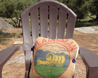 Plainsman Feedsack Pillow, Vintage Burlap Pillow, Throw Pillow, Grain Sack Decor, Decorative Pillow, Farmhouse Pillow, Feedsack Fabric