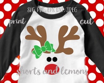 Reindeer face svg, bow svg, rudolph svg,reindeer svg,girl reindeer svg, Christmas SVG, DXF, EPS,elf svg, cut file, snowman svg, Monogram svg
