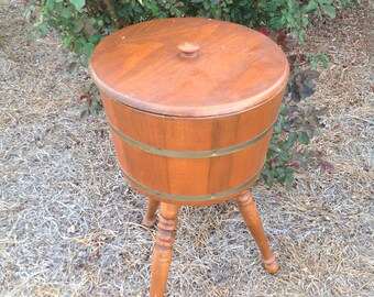 Vintage Wooden Whiskey Barrel Standing Sewing Box