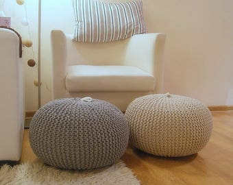 Knitted pouf. Stop time, sit down and have a rest.