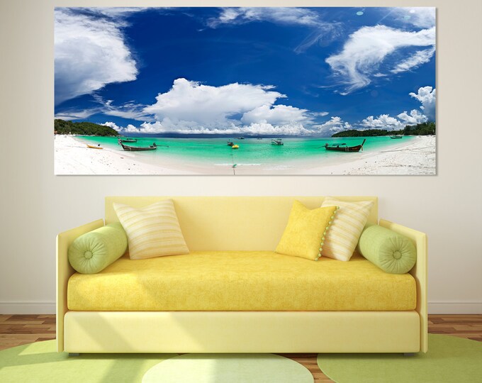Large panoramic beach sky wall art, beach art print, seascape wall art, nautical canvas print, coastal decor art for home decor