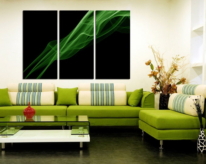 Large green smoke wall art, green smoke canvas print, art of smoke, green smoke photography, abstract smoke print, multipanel smoke art
