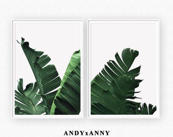 Banana Leaves Prints, Green Leaves, Set of 2 Prints, Set of Two Print, Banana Leaf Poster, Green Prints, Green Home Decor, Leaf Decor
