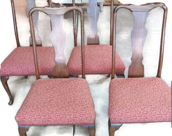 Rare 1800's English Red Pattern Dining Chairs in Original Condition (set of 4 light)