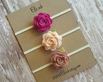 Baby headband set, flower headband set, felt Flower headband, baby flower headband, Newborn headband, nylon band one size fits most