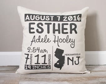 Birth Announcement Pillow | Personalized Baby Pillow | Gift for New Mom | Baby Stats Pillow | Rustic Home Decor | Nursery Decor