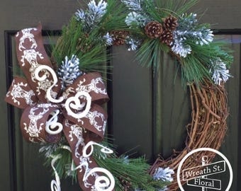 Wreath, Winter Wreath, Pine Wreath, Pine Cone Wreath, Wreath, Wreath Street Floral, Front Door Wreath, Frosted Pine Wreath, Grapevine Wreath