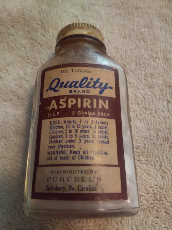 Vintage 1950's Aspirin Bottle Quality Aspirin