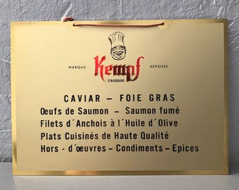 Vintage French Metal CAVIAR FOIE GRAS Wall Sign Plaque Tag 2305174