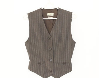 Brown Women Vest Country Romantic Comfortable Brown Waistcoat Striped Small Size Gift to Mom Traditional