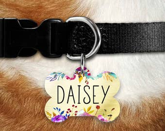 Dog ID Tag, Personalized Dog Tag, Customized Dog Tag, Pet ID, Dog Name Tag, Double sided Dog Tag, Dog Identification Tag, Floral Dog Tag
