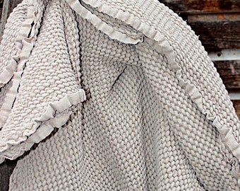 Linen throw blanket.Linen bed cover.Natural Beige.Waffle textured linen.Sofa cover.47"x 71".Garden linen blanket.heavy weight linen/