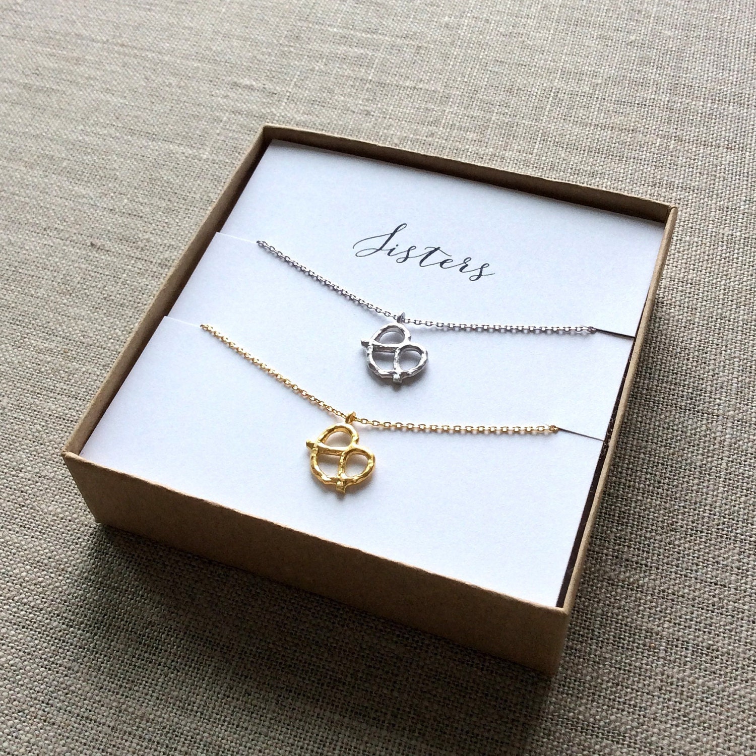 Twin Sisters Necklace, Matching necklaces, necklaces for sisters, pretzel charm necklace, Gifts for sisters, gifts for twins, sorority twins