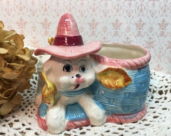 Vintage Grant Crest Puppy Planter/Hand Painted/Japan