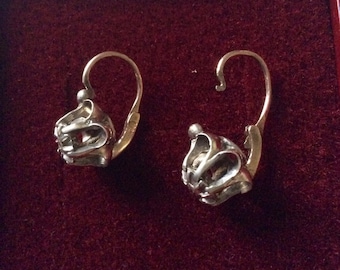 best price-c1800 ANTIQUE DIAMONDS EARRINGS - Solitaire genuine diamond - Rose gold & Silver - antique from France