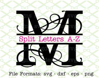 Flourish Split Letter Monogram SVG, Dxf, Eps, Png; Split Letter Monogram Svg, Split Letter Monogram for Cricut & Silhouette, Svg Cut FIles