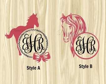 Horse decal with monogram initials, horse lover decal, Country girl decal, farm girl decal, decal for car, yeti cup, rtic ozark orca laptop