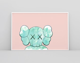 Kaws Art Print, Kaws, Kaw, Kaws Poster, Kaws Print, Watercolor Kaws, Wall Art, Art Decor Kaws, Kaws Companion, Kaws Pastel, Kaws Illustratio