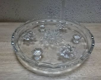 Pretty Vintage Pressed Glass Cake Stand/Tray/Tri Footed