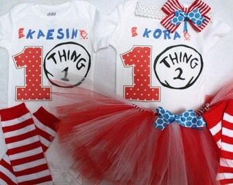 Thing 1 and Thing 2 First birthday outfits/twin outfits/Dr. Seuss tutu