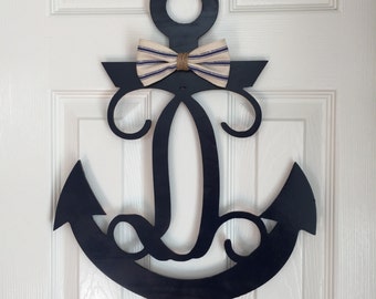Monogram Anchor Door Hanger - Nautical Door Hanger - Anchor Initial Wreath - Boat Themed Monogram - Anchor Monogram - Spring Door Decor