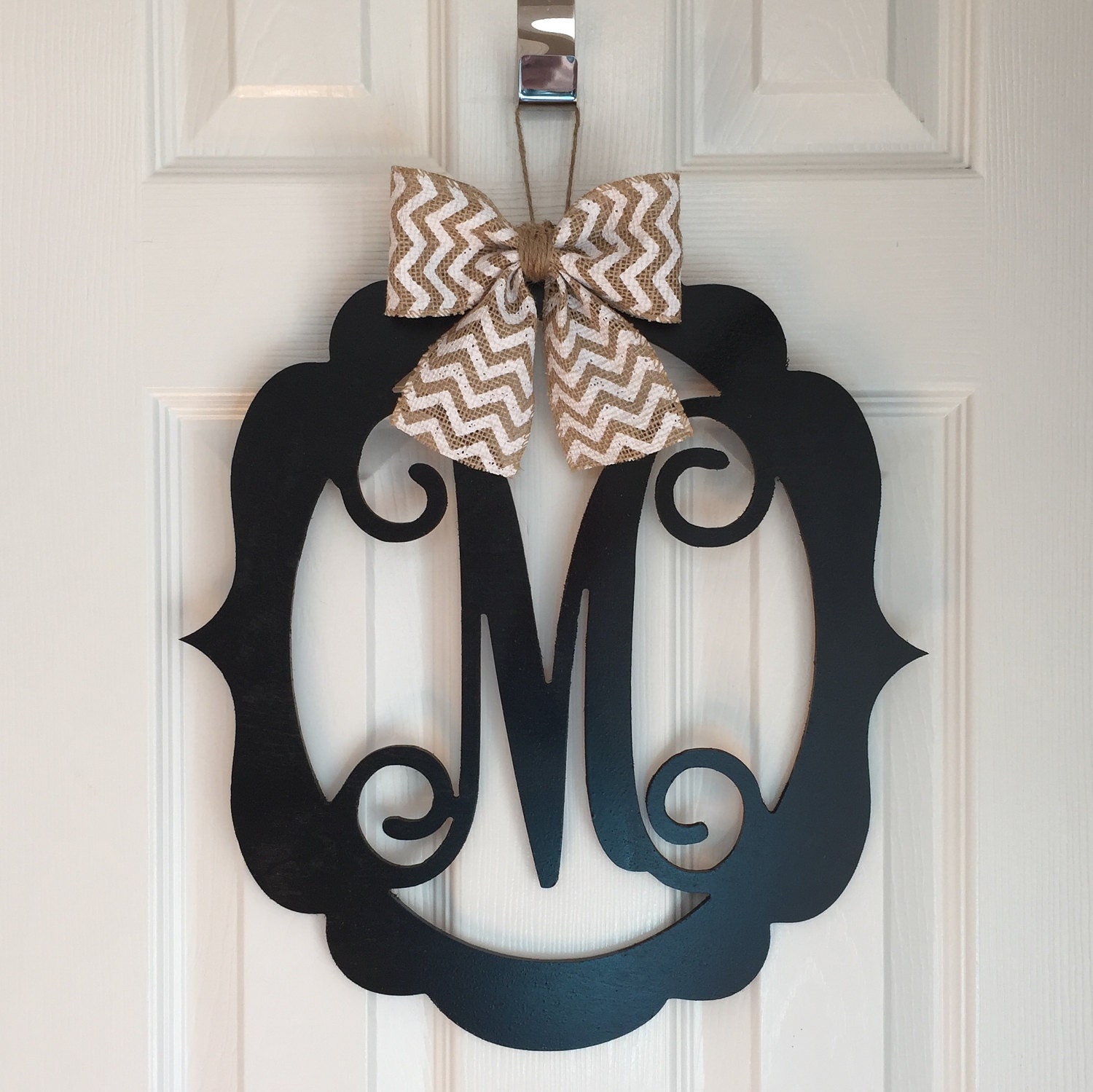 Monogram Door Hanger - Spring Door Hangers - Wood Scoll Door Hanger - Spring Door Decoration - Black Wood Monogram Hanger - Black Door Decor