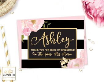 Will You Be My Bridesmaid Card - Bridesmaid Note Card - Faux Gold - Maid of Honor - Bridesmaid Thank You Card - Bridesmaid Gift - Note Card