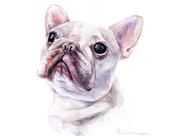 custom pet portrait commission watercolor pet painting French Bulldog wall art gift idea home decor animal wall art memorial dog portrait