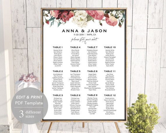 Wedding Seating Chart Template Seating Chart Printable