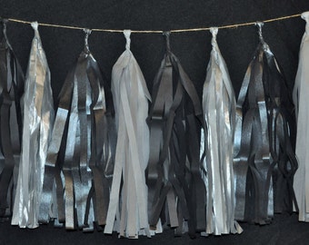 Gunmetal and Silver Tassel Garland | Dark Decor | Macabre Decorations | Wedding Decor | Diesel Punk Decorations