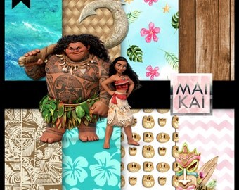 Moana digital paper, Moana Digital Scrapbook, moana paper, moana invitation, moana birthday, digital paper. instant download